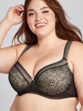 Cacique 44 DDD Modern Black Lace Covered Underwire UL FC Full Coverage Light Wei